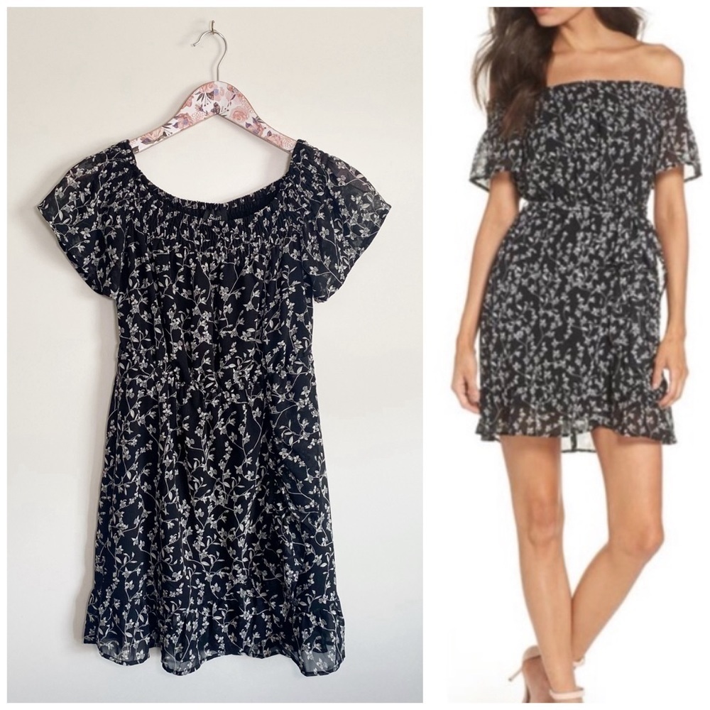 BARDOT Daria Off the Shoulder Minidress Small S Black Floral Ruffle Size 6